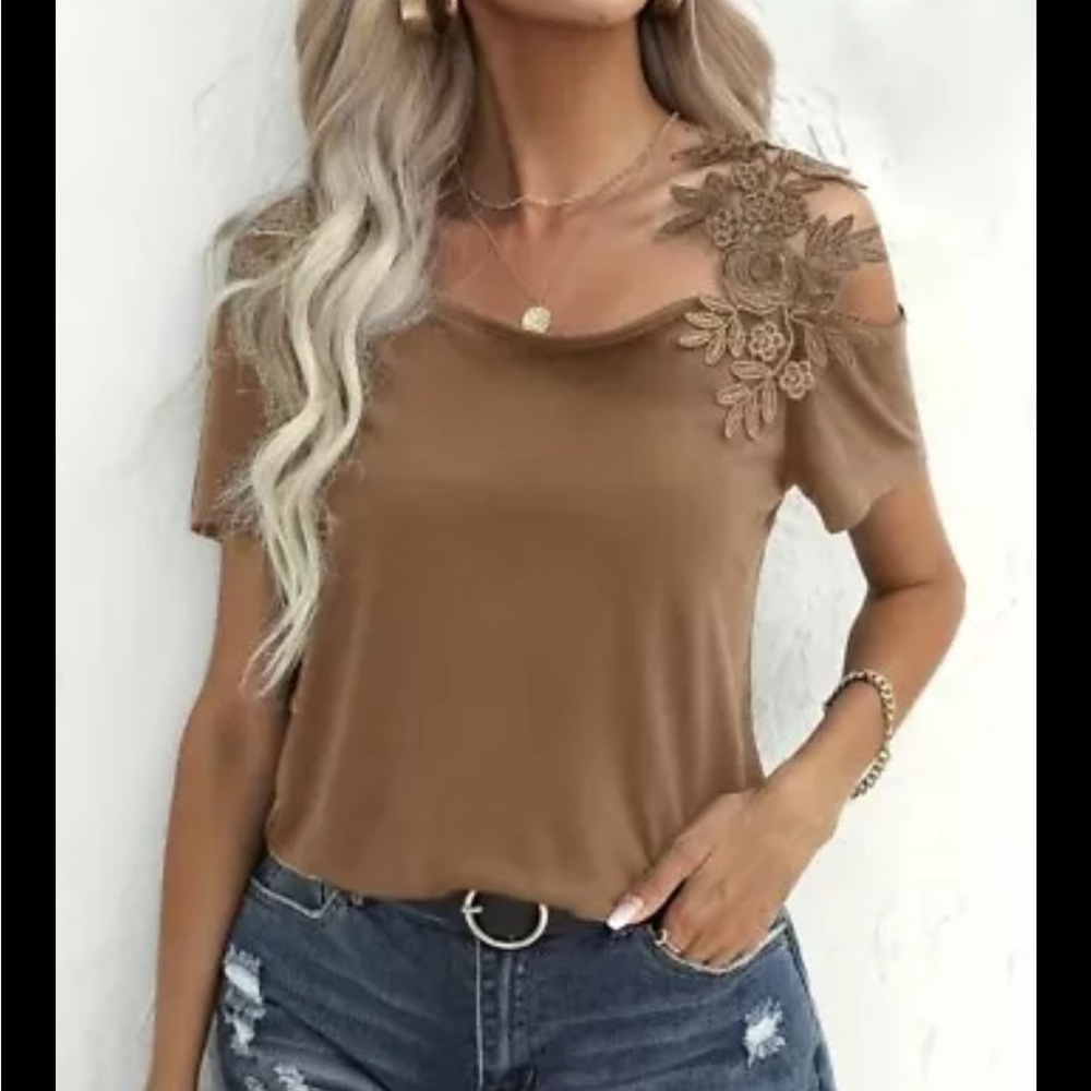 HUGE BUNDLE SALE! SEXY VIBES GUIPURE LACE STRAP ASYMMETRICAL NECK TOP XL NWT - Picture 4 of 9